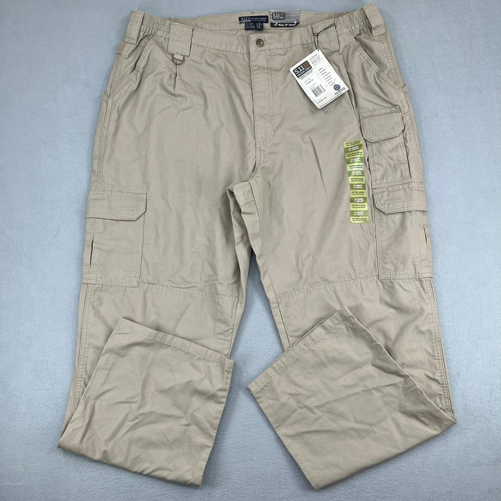 5.11 Tactical Series Mens Khaki Cotton Canvas Cargo Pants 74251 W44 L34 NEW